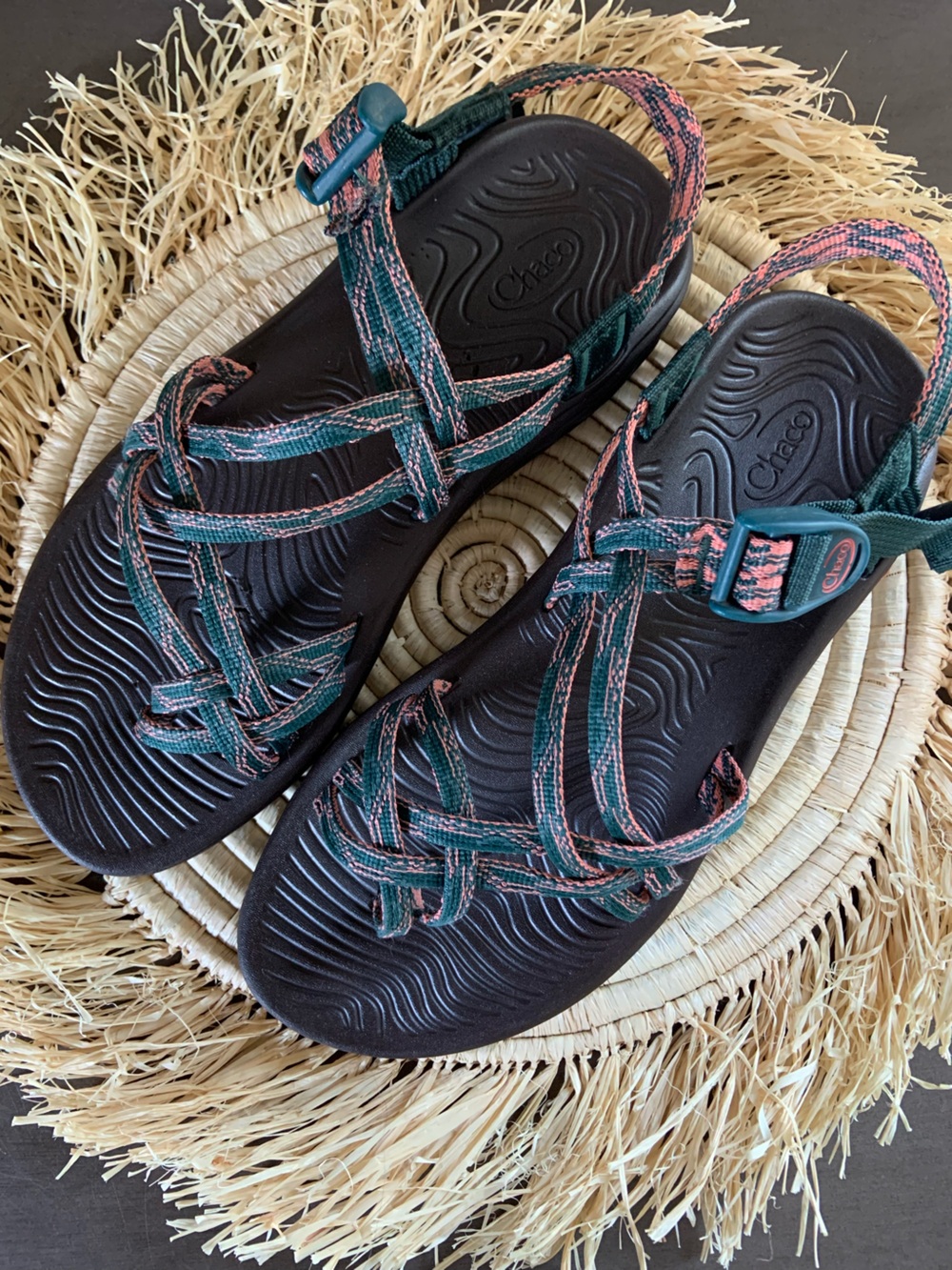 CHACO Women’s ZX/2 Hiking Sandals Pink Green Brown 10
